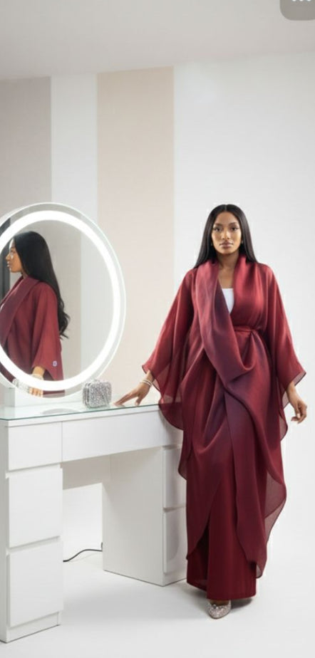 Ensemble Tunique Bordeaux avec Pantalon Large en Soie